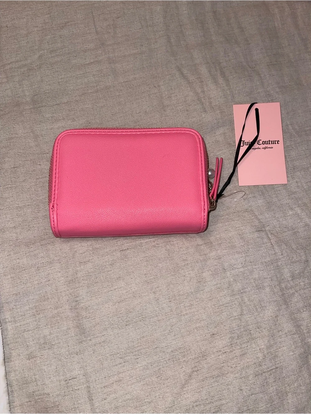 Juicy Couture Hot Pink Velvet Crystal Logo Zip Wallet